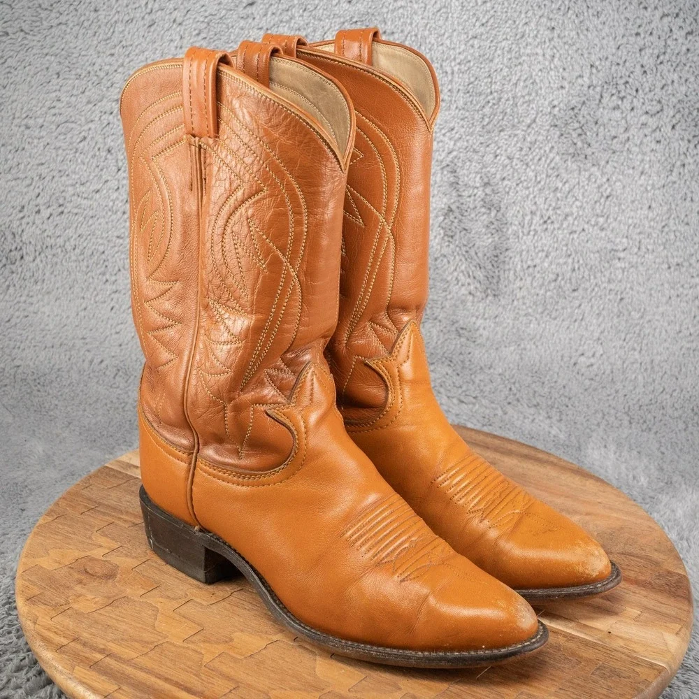 VTG TONY LAMA Boots Pointy Toe Brown‎ Cognac Vintage 6 B